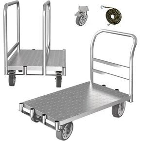 Foldable Panel Push Cart Dolly,Steel Plate Platform Truck,Heavy Duty Hand Truck Flatbed Cart,2200LBS Load Capacity with Rotating Wheels,Detachable Handle for Home Garage Warehouse and Workshop Use in Saudi Arabia