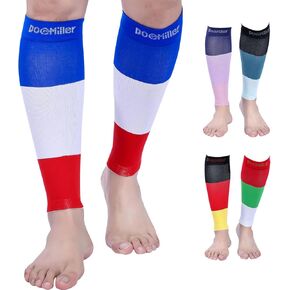 Doc Miller Calf Compression Sleeves for Short People Men and Women Petite 15-20mmHg, 1 Pair Shin Splint Sleeve Recover Varicose Veins and Pain Relief, Blue White Red, Medium in Kuwait