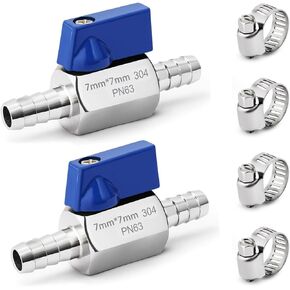 2 حزمة 1/2 "خرطوم ID Barb صمام كروي صغير، صمام إغلاق صغير من الفولاذ المقاوم للصدأ مع مجموعة مشابك للمياه وزيت الغاز (1/2 بوصة) in Kuwait