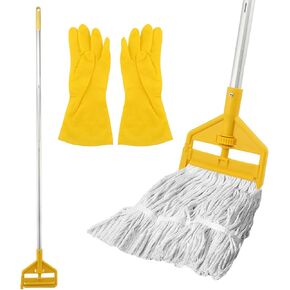 Commercial Mop Handle, 60" Industrial Mop Stick Replacement, Heavy Duty Wet Mops Head Replacement Holder with Gloves for Professional/Industrial Floor Cleaning(Color:Yellow) in Kuwait