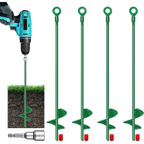 18" Long Ground Anchor Kit 4 Pack Green DOKOLES 18" Ground Anchor Kit 4pcs, 3" Extended Helix Diameter Earth Anchor, Heavy Duty Spiral Earth Anchors Shed Anchor Hook for Camping Tent, Car Ports, Sheds in Kuwait