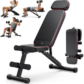 مقعد تمرين XDDIAS، 10 مساند ظهر قابلة للتعديل مع مسند رأس ممتد، مقعد وزن قابل للطي بوزن 800 رطل لصالة الألعاب الرياضية المنزلية، مقعد مسطح مدمج للتدريب على المساحات الصغيرة in Kuwait