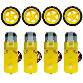 4 مجموعات محرك علبة التروس تيار مستمر 200 دورة في الدقيقة محرك TT أصفر 1:48 + عجلة بلاستيكية (محرك TT أصفر مع سلك موصل ذكر + عجلة) in Kuwait