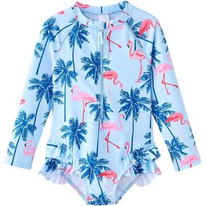 UMELOK Girls Long Sleeve Rash Guard One Piece Swimsuits UPF 50+ Ruffle Zipper Bathing Suit 4-10 Years in Kuwait