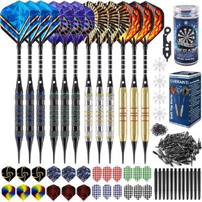 CHERAINTI Darts Plastic Tip Set, Professional Soft Tip Darts for Electronic Dart Board, 12 Pcs 18 Grams with 100 Extra Dart Tips, 12 Aluminum Shafts, 36 Flights, 50 Rubber O-Rings, and Storage Case in Kuwait