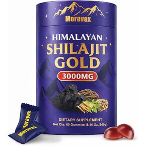 Himalayan Natural Shilajit Gummies I Gold Grade Natural Shilajit with Ashwagandha, Gokshura, Black Musli & 85+ Trace Minerals I No Added Sugar I Non-GMO I 60 Gummy in Kuwait