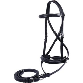 Hulara جلد إنجليزي أصلي كروس | Crossunder Bitless Horse Bridle Headstall مع زمام in Kuwait