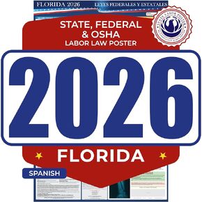 2025 Florida State and Federal Labor Law Poster - OSHA Workplace Compliant - Mandatory Regulations Posting for Employees - All in One Required Compliance Posting 16" x 40" Laminated (English) in Kuwait