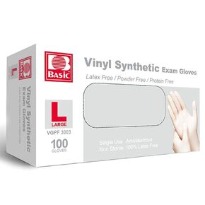Basic Medical Synmax Vinyl Exam Gloves - Disposable Clear Surgical Gloves, Latex-Free & Powder-Free -Large, Box of 100 in Kuwait