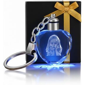 Personalized Crystal Keychain with LED Light, Custom Photo Engraved Key Ring, Laser Etched Memorial Gift for Him Her, Keepsake for Anniversary or Birthday in Kuwait