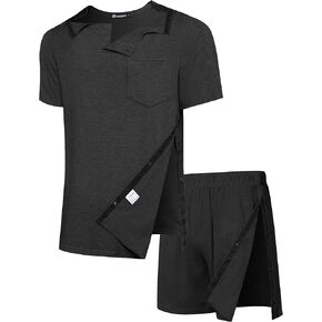 طقم ملابس رجالي مكون من قطعتين بعد الجراحة، قميص مفتوح بالكامل وشورت قصير قابل للتمزق، ملابس استعادة الكفة المدورة للكتف in Kuwait