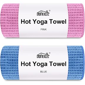 HOMEXCEL مناشف اليوغا الساخنة، 2 حزمة، (26.5 "× 72") مناشف بساط اليوغا من الألياف الدقيقة غير قابلة للانزلاق وفائقة الامتصاص لليوجا الساخنة، البيلاتيس، التمرين، اللياقة البدنية، البيكرام والتمرين، أزرق/وردي in Kuwait