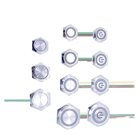 1PCS 19/22/25/30mm Ultra Short LED Light Metal Push Button Switch with Wire 3-6V 12-24V Momentary Reset Waterproof Stainless Steel(Blue Circle,12-24V,25mm-Silver Shell) in Kuwait