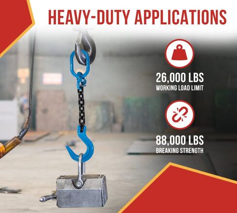 Mytee Products Heavy-Duty 1/2" x 2' Single Leg Chain Sling | 15,000 Lbs WLL | Oblong Link-to-Sling Hook Ends | G100 Chains for Lifting and Handling, Industrial Machinery Hoisting Ring Chain Hanging in Kuwait