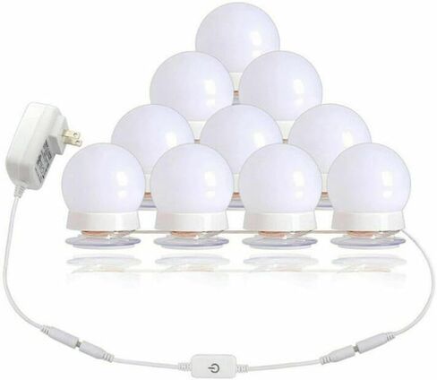 ZEZEFUFU LED Vanity Mirror Lights Kit with 10 Dimmable Light Bulbs 10 Adjustable White Makeup Lamp New in Saudi Arabia