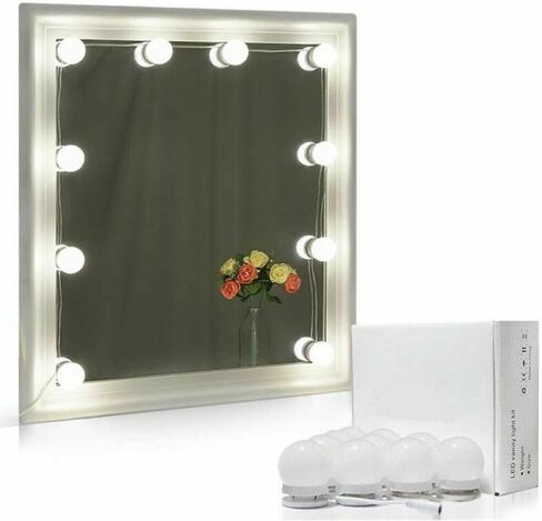 ZEZEFUFU LED Vanity Mirror Lights Kit with 10 Dimmable Light Bulbs 10 Adjustable White Makeup Lamp New in Saudi Arabia