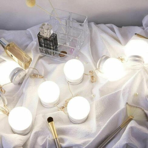 ZEZEFUFU LED Vanity Mirror Lights Kit with 10 Dimmable Light Bulbs 10 Adjustable White Makeup Lamp New in Saudi Arabia