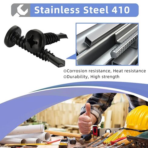 Mellewell #10 x 3/4" Pan Head Self Drilling Screws, Self Tapping Sheet Metal Screws, Black Finish 410 Stainless Steel, 100 PCS in Saudi Arabia