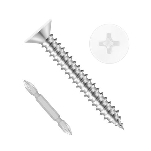 #8 x 1-1/2" Flat Head Self Tapping Screws, White Head Wood Screw, 304 Stainless Steel 18-8, Screwdriver Bit Included, 100 PCS in Kuwait