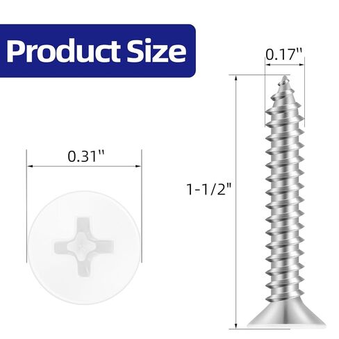 #8 x 1-1/2" Flat Head Self Tapping Screws, White Head Wood Screw, 304 Stainless Steel 18-8, Screwdriver Bit Included, 100 PCS in Kuwait