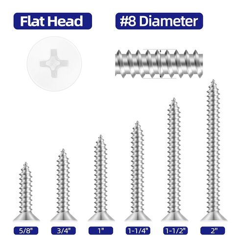 #8 x 1-1/2" Flat Head Self Tapping Screws, White Head Wood Screw, 304 Stainless Steel 18-8, Screwdriver Bit Included, 100 PCS in Kuwait