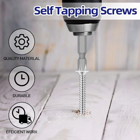 #8 x 1-1/2" Flat Head Self Tapping Screws, White Head Wood Screw, 304 Stainless Steel 18-8, Screwdriver Bit Included, 100 PCS in Kuwait