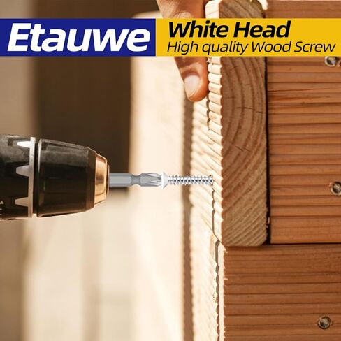 #8 x 1-1/2" Flat Head Self Tapping Screws, White Head Wood Screw, 304 Stainless Steel 18-8, Screwdriver Bit Included, 100 PCS in Kuwait