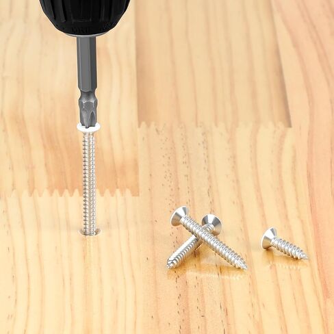 #8 x 1-1/2" Flat Head Self Tapping Screws, White Head Wood Screw, 304 Stainless Steel 18-8, Screwdriver Bit Included, 100 PCS in Kuwait