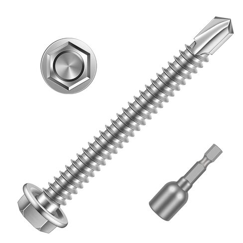 MewuDecor #10 x 3 (1/4" to 3" Available) Hex Washer Head Self Drilling Sheet Metal Screws with Drill Point, Stainless Steel 410, 50 PCS in Saudi Arabia
