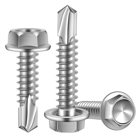 MewuDecor #10 x 3 (1/4" to 3" Available) Hex Washer Head Self Drilling Sheet Metal Screws with Drill Point, Stainless Steel 410, 50 PCS in Saudi Arabia