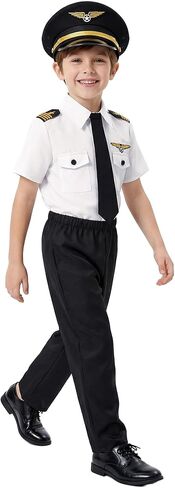 KAKALVER Kids Pilot Costume for Boys Airline Captain Pilot Uniform for Boys’ Career Day Dress Up Airline Costume Gifts in Kuwait