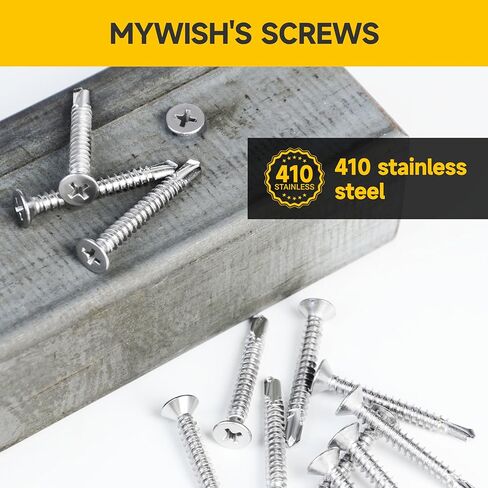 Mywish (150Pcs) #8 x 2 Self Tapping Screws, Flat Phillips Head Sheet Metal Screws, Tek Self Drilling Mouting Screw for Metal Plastic Wood, Fast Tapping, 410 Stainless Steel in Saudi Arabia