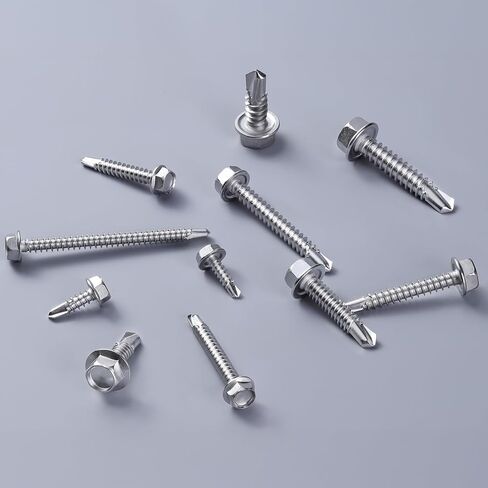 #6 x 1/2" Self Tapping Screws for Metal, 225PCS Self Drilling Screws 410 Stainless Steel, Hex Washer Head Self Tapping Sheet Metal Screw, Driver Bit Included in Kuwait