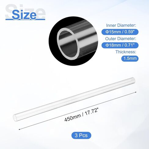 uxcell 3Pcs Clear Rigid Acrylic Pipe, 15mm(0.59") ID x 18mm(0.71") OD 18" Round Polycarbonate Tube Plastic Tubing for Plumbing, Lighting, Aquarium, DIY Projects in Saudi Arabia