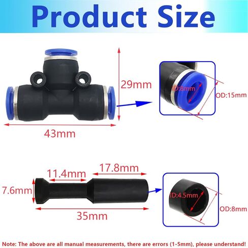 مجموعة تركيبات تعمل بالهواء المضغوط 42 قطعة، مجموعة موصلات ملائمة للدفع تتضمن تركيبات توصيل سريعة على شكل حرف T، قابس خانق لتركيبات الدفع الملائمة، لأدوات هوائية مقاس 8 مم in Kuwait