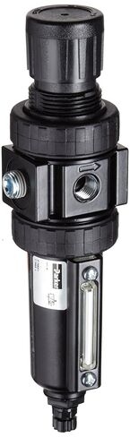 Parker 05E12A13AB One-Unit Combo Compressed Air Filter/Regulator, 1/4" NPT, Polycarbonate Bowl with Metal Bowl Guard, Manual Drain, 40 Micron, 30 scfm, Relieving Type, 2-125 psi Pressure Range, No Gauge in Kuwait