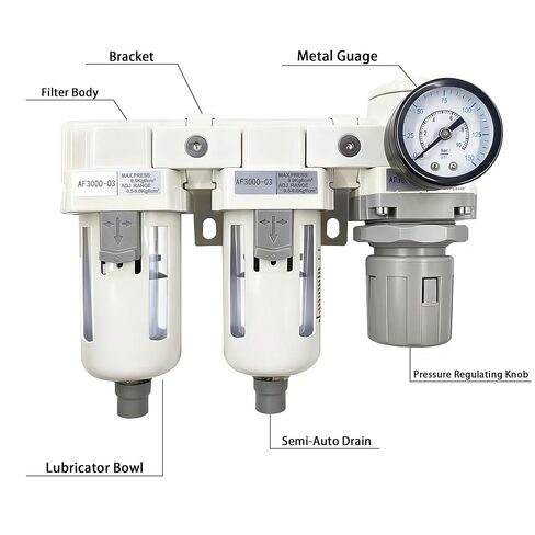 مجموعة تشحيم منظم فلتر الهواء المضغوط XingNEeng 3/8 بوصة NPT (FRL)، فاصل مصيدة الماء/الزيت، منظم ضغط الهواء مع مقياس الضغط (0-150 رطل لكل بوصة مربعة)، تصريف شبه تلقائي، وعاء بولي، دعامة معدنية in Kuwait
