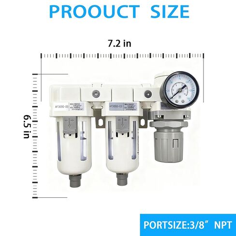 مجموعة تشحيم منظم فلتر الهواء المضغوط XingNEeng 3/8 بوصة NPT (FRL)، فاصل مصيدة الماء/الزيت، منظم ضغط الهواء مع مقياس الضغط (0-150 رطل لكل بوصة مربعة)، تصريف شبه تلقائي، وعاء بولي، دعامة معدنية in Kuwait