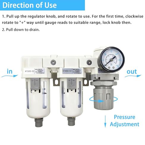 مجموعة تشحيم منظم فلتر الهواء المضغوط XingNEeng 3/8 بوصة NPT (FRL)، فاصل مصيدة الماء/الزيت، منظم ضغط الهواء مع مقياس الضغط (0-150 رطل لكل بوصة مربعة)، تصريف شبه تلقائي، وعاء بولي، دعامة معدنية in Kuwait