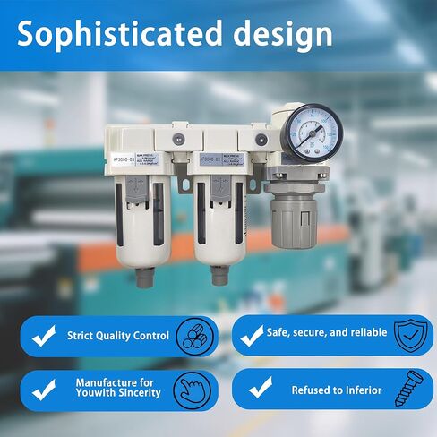 مجموعة تشحيم منظم فلتر الهواء المضغوط XingNEeng 3/8 بوصة NPT (FRL)، فاصل مصيدة الماء/الزيت، منظم ضغط الهواء مع مقياس الضغط (0-150 رطل لكل بوصة مربعة)، تصريف شبه تلقائي، وعاء بولي، دعامة معدنية in Kuwait