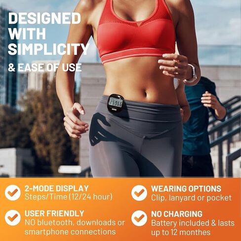 عداد خطوات ثلاثي الأبعاد لرياضات المشي والجري - عداد الخطوات مع مشبك وحبل قصير، شاشة LCD كبيرة لتتبع اللياقة البدنية للرجال والنساء والأطفال وكبار السن وسهل الاستخدام in Kuwait