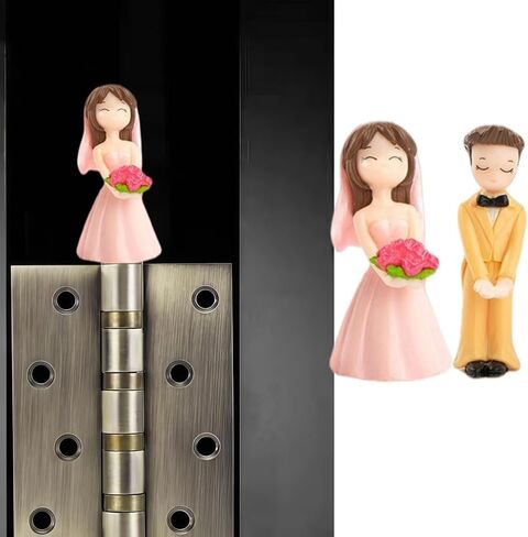 Hinge Heads Decorative Topper Set 2PCS, Home Decoration,Magnetic Hinge Head Toppers Door Hinge, Cute Mini Creative Pink Wedding Dress, Yellow Formal Dress, Flower Bouquet, Couple Resin Ornament in Saudi Arabia