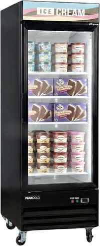 PeakCold 1-Door Upright Display Freezer - 13 Cubic Ft, 27.2" Wide, Double-Paned & Heated Glass Door Freezer with Auto-Defrost, LED Lighting & Customizable Lightbox - Commercial Merchandiser in Kuwait