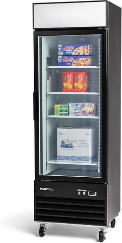 PeakCold 1-Door Upright Display Freezer - 13 Cubic Ft, 27.2" Wide, Double-Paned & Heated Glass Door Freezer with Auto-Defrost, LED Lighting & Customizable Lightbox - Commercial Merchandiser in Saudi Arabia