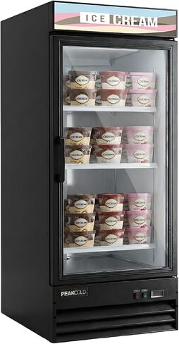 PeakCold 1-Door Upright Display Freezer - 13 Cubic Ft, 27.2" Wide, Double-Paned & Heated Glass Door Freezer with Auto-Defrost, LED Lighting & Customizable Lightbox - Commercial Merchandiser in Saudi Arabia