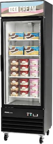 PeakCold 1-Door Upright Display Freezer - 13 Cubic Ft, 27.2" Wide, Double-Paned & Heated Glass Door Freezer with Auto-Defrost, LED Lighting & Customizable Lightbox - Commercial Merchandiser in Saudi Arabia