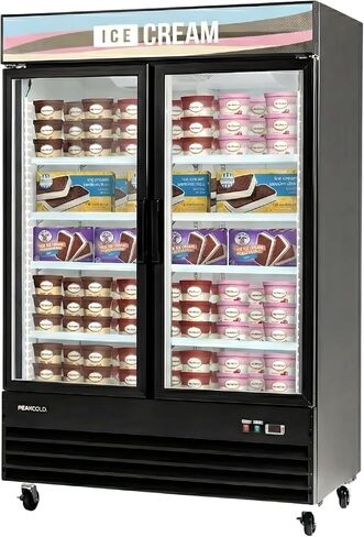 PeakCold 1-Door Upright Display Freezer - 13 Cubic Ft, 27.2" Wide, Double-Paned & Heated Glass Door Freezer with Auto-Defrost, LED Lighting & Customizable Lightbox - Commercial Merchandiser in Saudi Arabia
