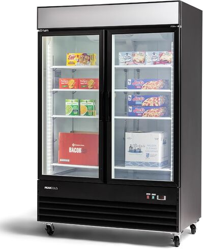 PeakCold 1-Door Upright Display Freezer - 13 Cubic Ft, 27.2" Wide, Double-Paned & Heated Glass Door Freezer with Auto-Defrost, LED Lighting & Customizable Lightbox - Commercial Merchandiser in Saudi Arabia