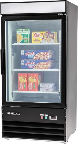 PeakCold 1-Door Upright Display Freezer - 13 Cubic Ft, 27.2" Wide, Double-Paned & Heated Glass Door Freezer with Auto-Defrost, LED Lighting & Customizable Lightbox - Commercial Merchandiser in Saudi Arabia