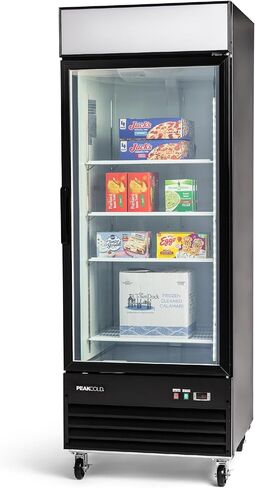 PeakCold 1-Door Upright Display Freezer - 13 Cubic Ft, 27.2" Wide, Double-Paned & Heated Glass Door Freezer with Auto-Defrost, LED Lighting & Customizable Lightbox - Commercial Merchandiser in Saudi Arabia